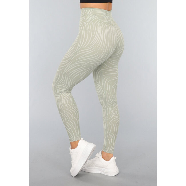 Khakifarbene Sport-Leggings mit Streifendruck