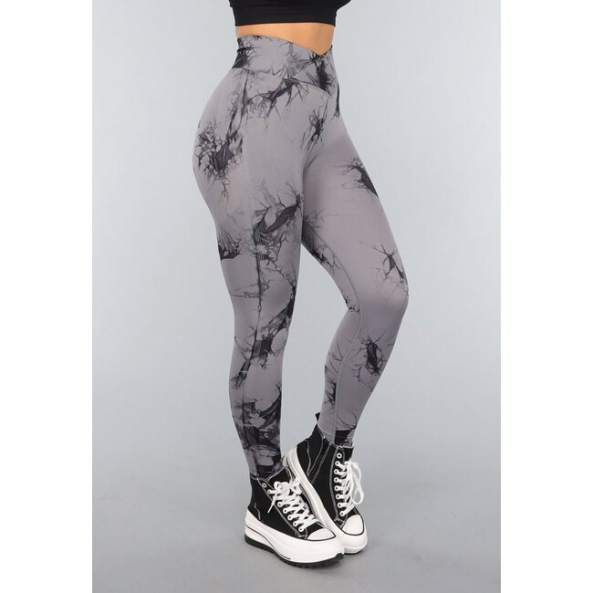 Dehnbare Gym-Leggings mit Print und Überschlag am Bund