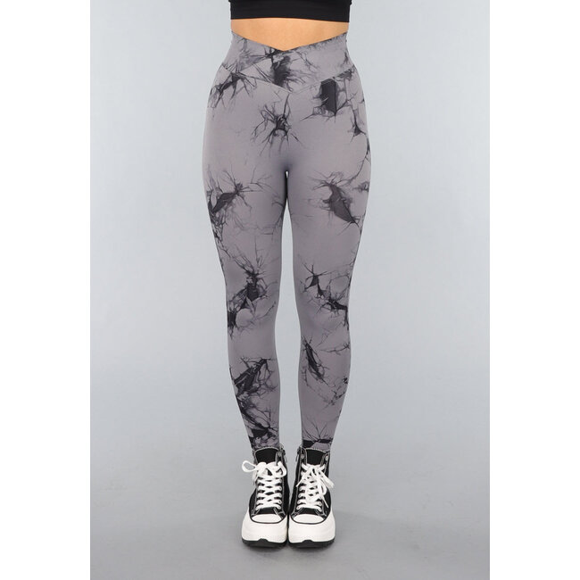 Dehnbare Gym-Leggings mit Print und Überschlag am Bund
