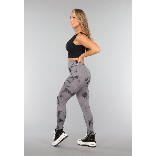 Dehnbare Gym-Leggings mit Print und Überschlag am Bund
