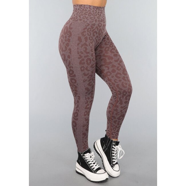 Braune Leopard Sport Leggings mit Scrunch