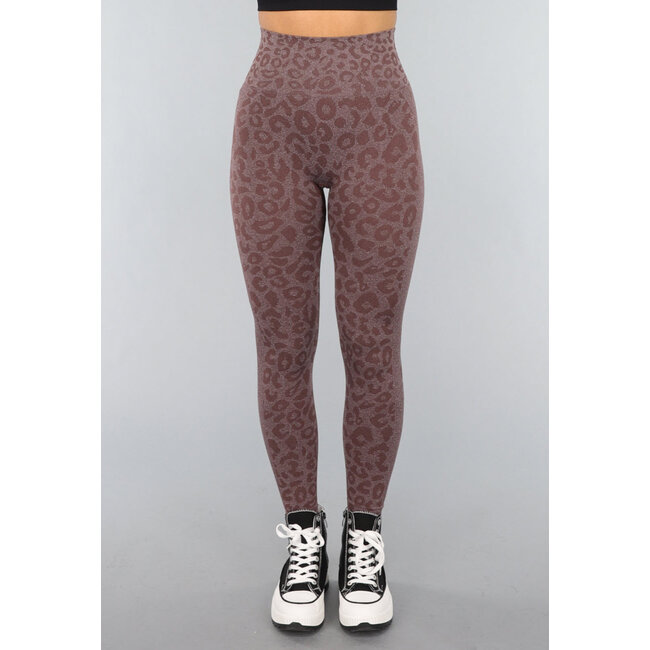 Braune Leopard Sport Leggings mit Scrunch