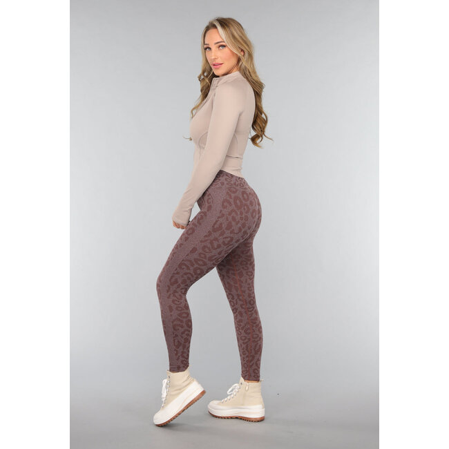 Braune Leopard Sport Leggings mit Scrunch