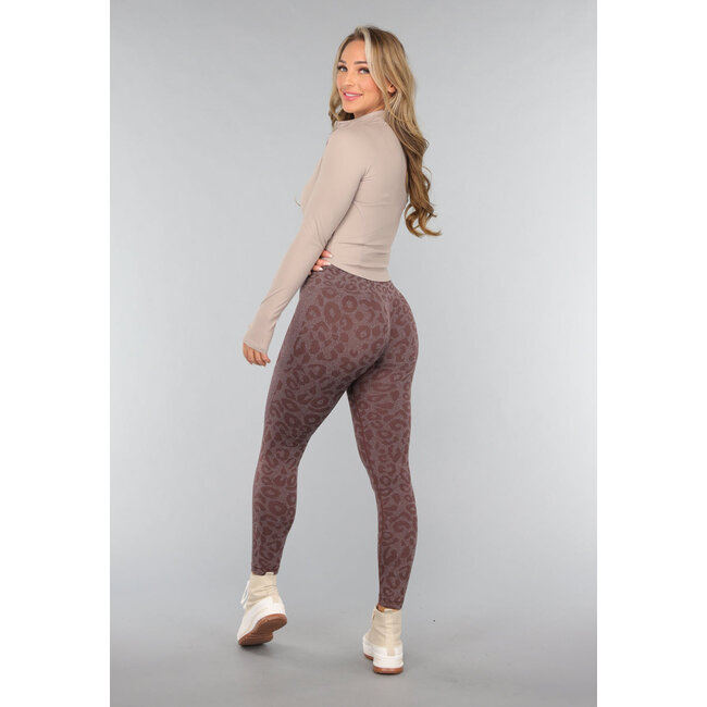 Braune Leopard Sport Leggings mit Scrunch