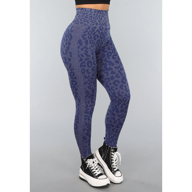 Sportliche blaue Stretch-Leggings mit Leopardenprint