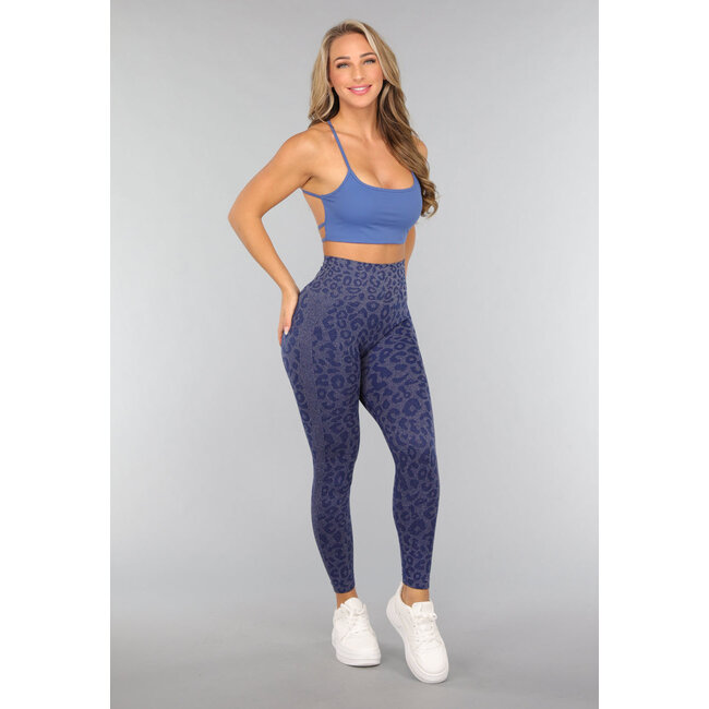 Sportliche blaue Stretch-Leggings mit Leopardenprint