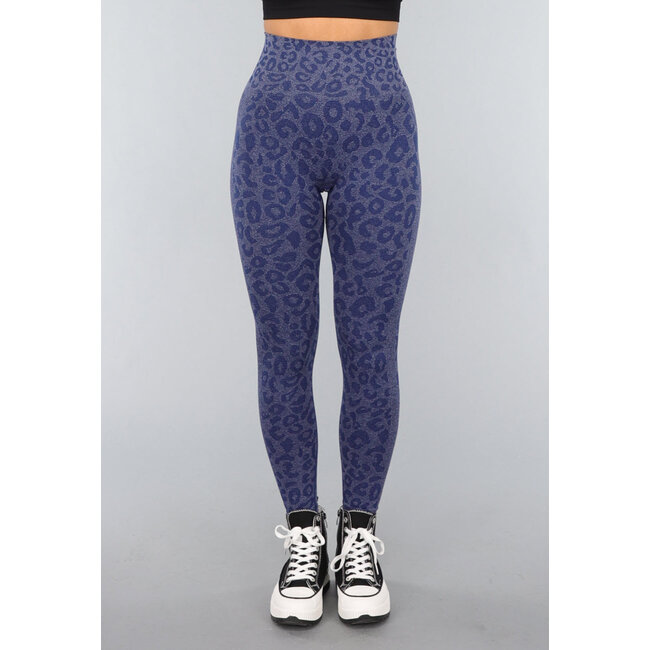 Sportliche blaue Stretch-Leggings mit Leopardenprint