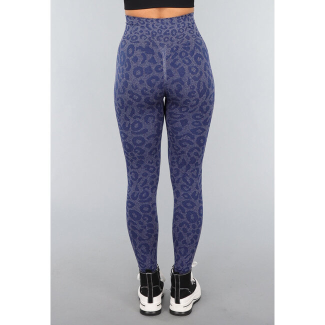 Sportliche blaue Stretch-Leggings mit Leopardenprint