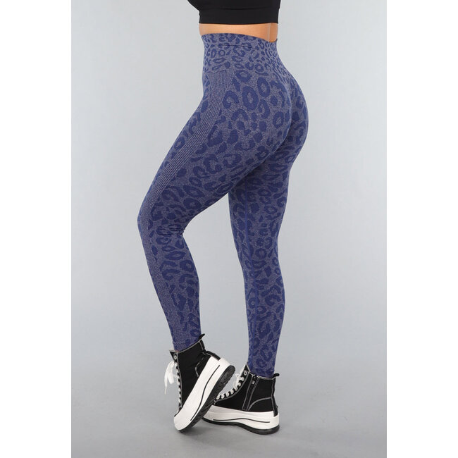 Sportliche blaue Stretch-Leggings mit Leopardenprint