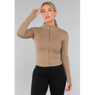 Kamelfarbene Sportjacke mit Reissverschluss