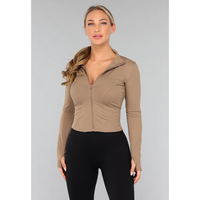 Kamelfarbene Sportjacke mit Reissverschluss