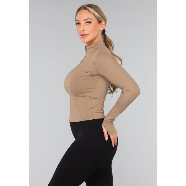 Kamelfarbene Sportjacke mit Reissverschluss