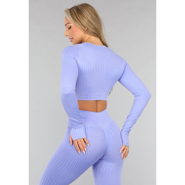 Lavendelfarbenes langärmeliges Fitness-Top mit Druck