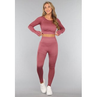 Altrosa Langarmshirt Fitness-Set mit Daumenlöchern