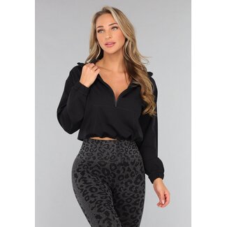 Schwarze Trainingsjacke mit halbem Reißverschluss