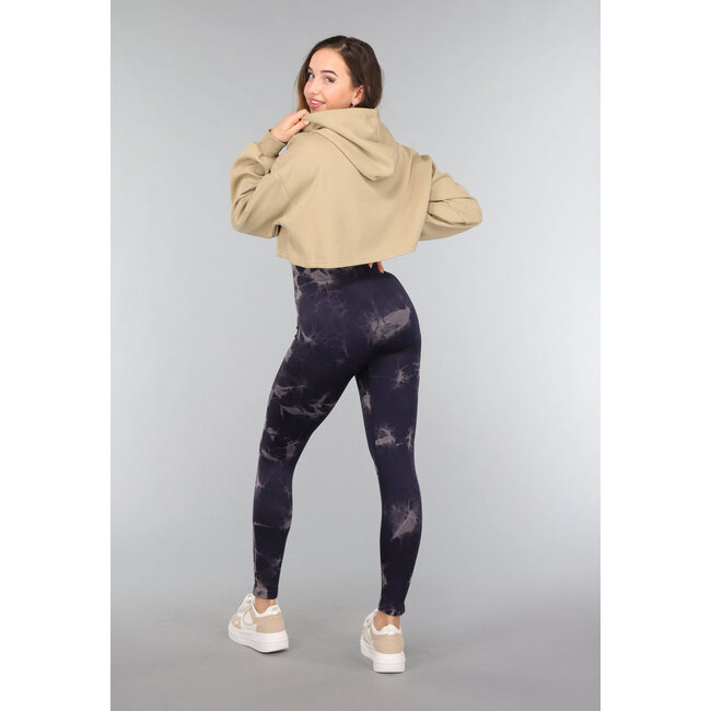 Khakifarbener Cropped Sweater mit Kapuze