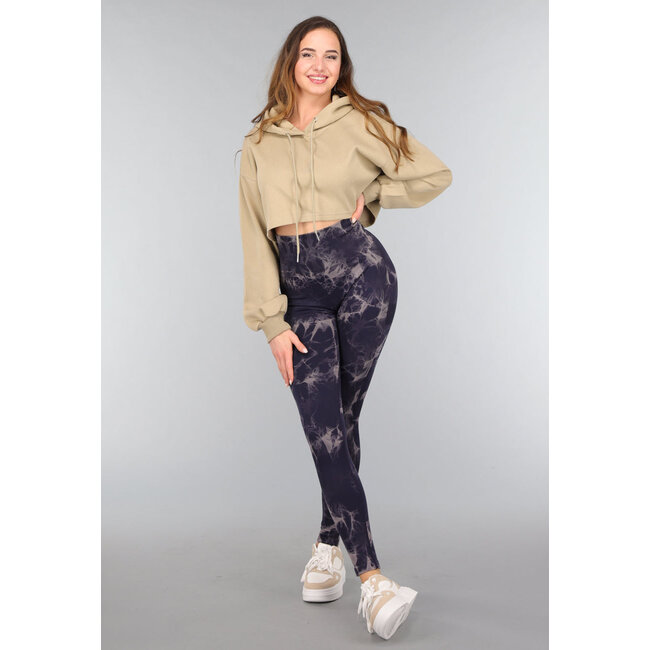 Khakifarbener Cropped Sweater mit Kapuze