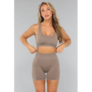 Taupe Fitness Set mit abnehmbaren Pads