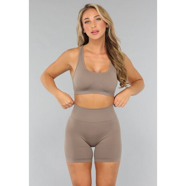 Taupe Fitness Set mit abnehmbaren Pads