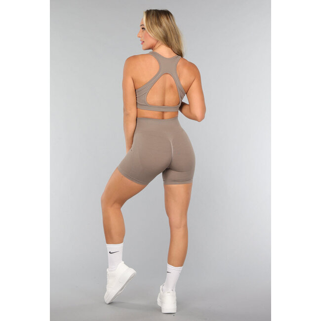 Taupe Fitness Set mit abnehmbaren Pads