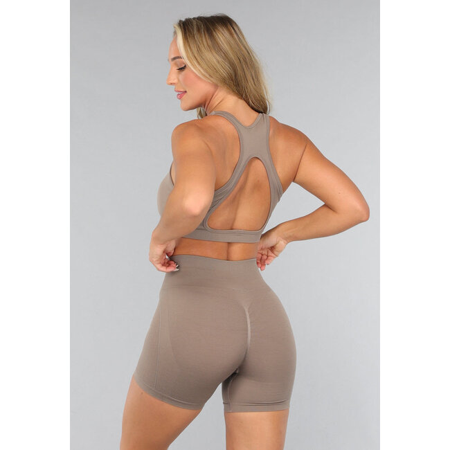 Taupe Fitness Set mit abnehmbaren Pads