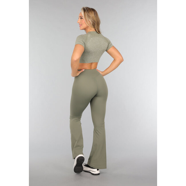 Khaki Kurzarm-Sporttop