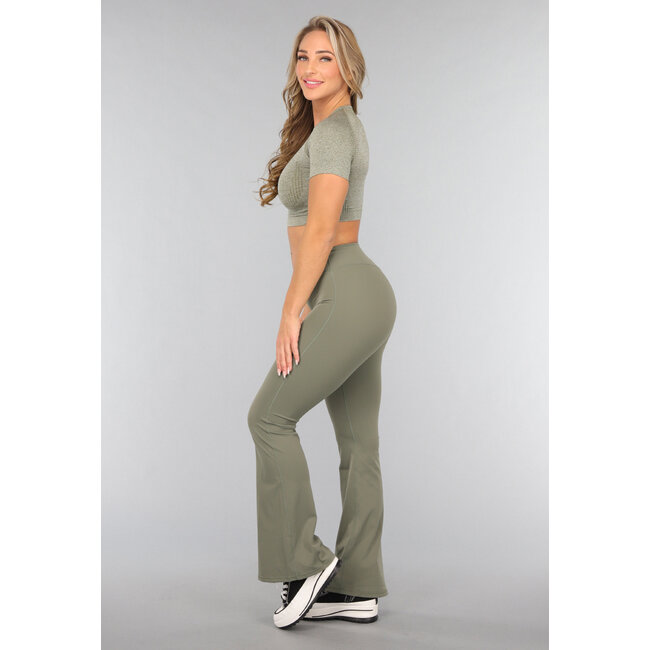 Khaki Kurzarm-Sporttop