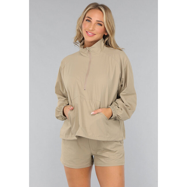 Khaki Windbreaker Short Set