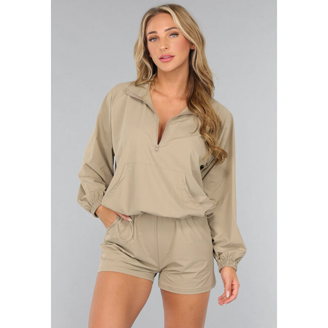 Khaki Windbreaker Short Set
