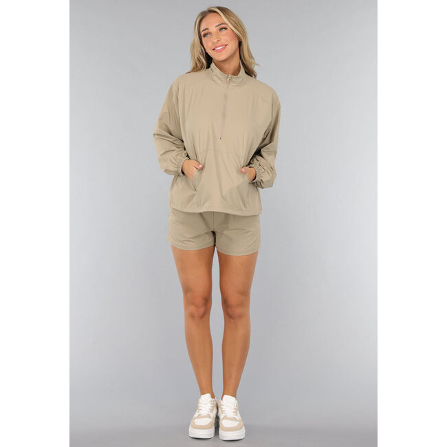 Khaki Windbreaker Short Set