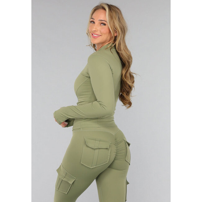 Grünes Langarm-Fitness-Set mit Taschen
