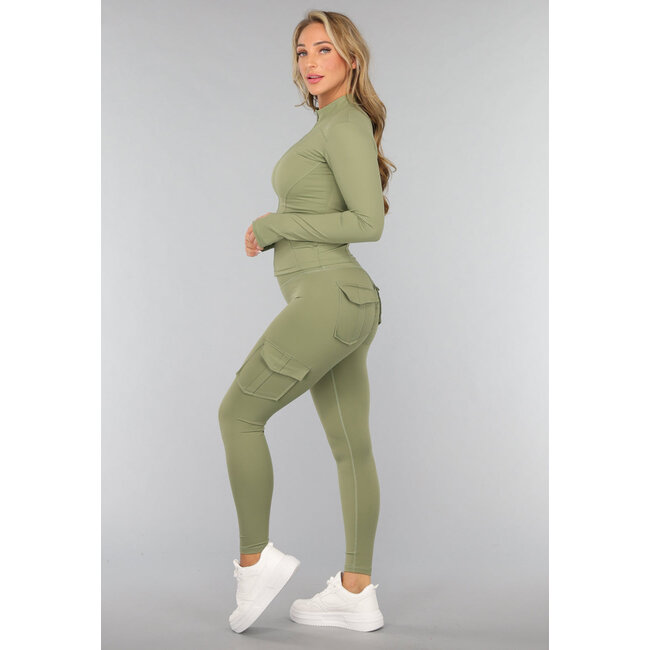 Grünes Langarm-Fitness-Set mit Taschen