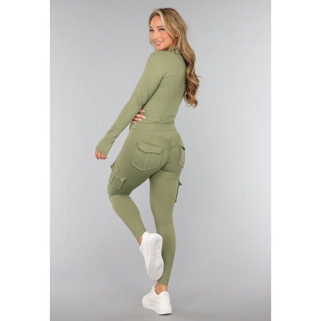 Grünes Langarm-Fitness-Set mit Taschen