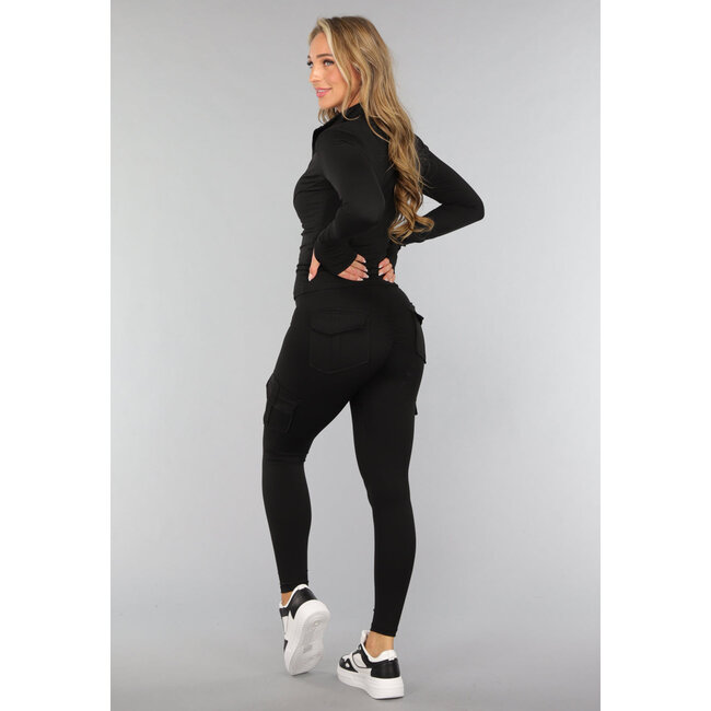 Schwarzes Langarm-Sport-Set mit Daumenlöchern