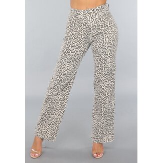 Redial Jeans Graue Straight Leg Jeans mit Leopardenmuster
