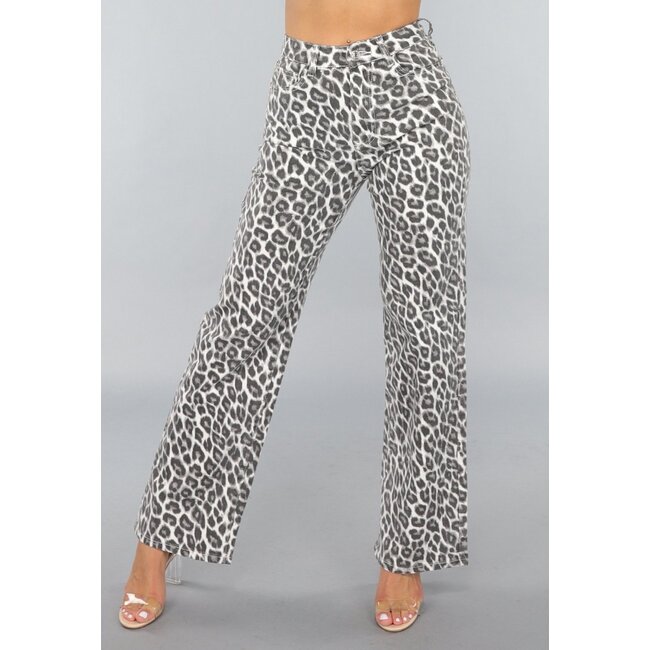 Leopardenmuster High Waist Straight Leg Jeans