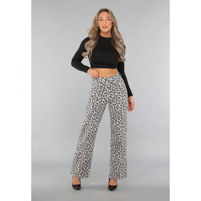 Leopardenmuster High Waist Straight Leg Jeans