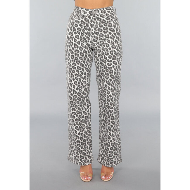 Leopardenmuster High Waist Straight Leg Jeans