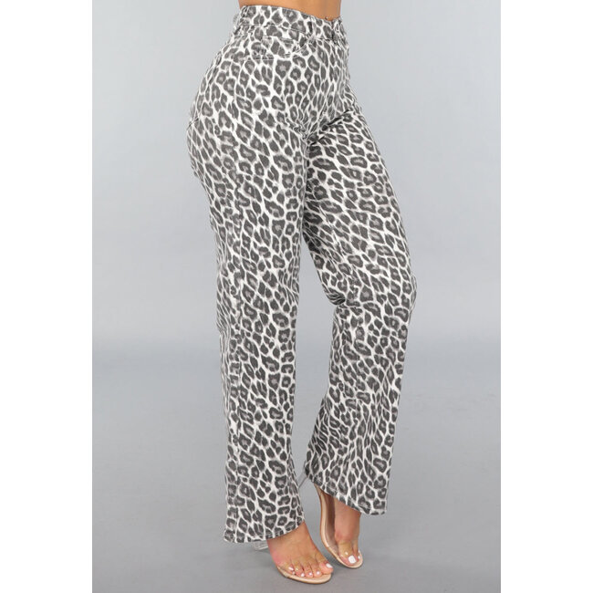 Leopardenmuster High Waist Straight Leg Jeans