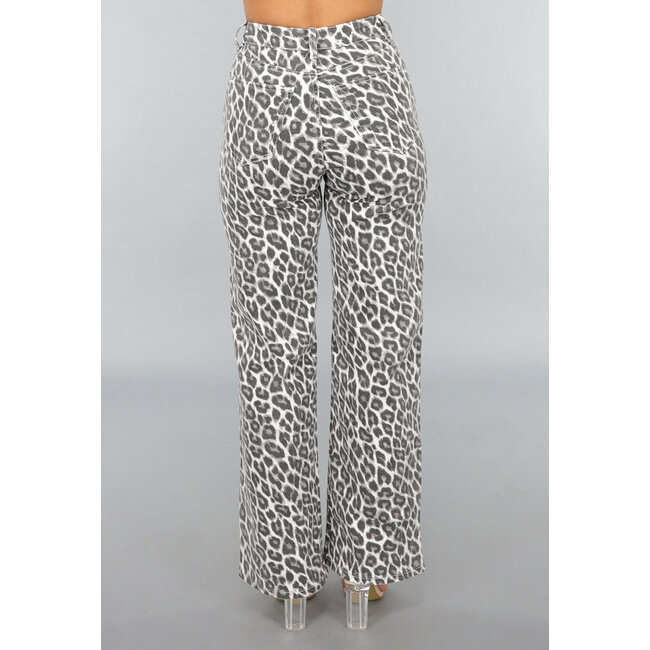 Leopardenmuster High Waist Straight Leg Jeans