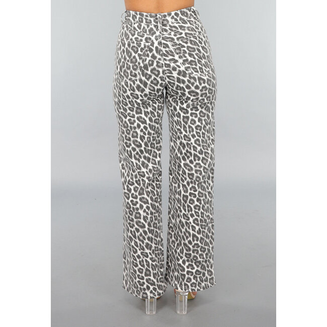 Leopardenmuster High Waist Straight Leg Jeans