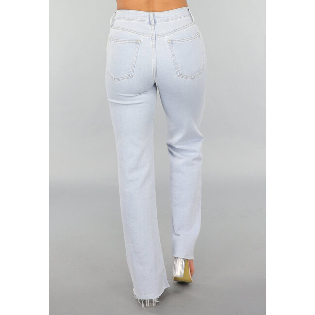 Hellblaue Wide Leg Mid Waist Strass Jeans