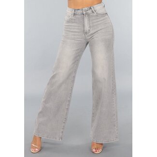 Graue Jeans mit hoher Taille und weitem Bein