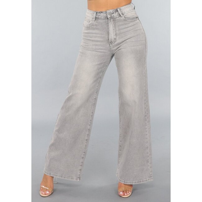 Graue Jeans mit hoher Taille und weitem Bein