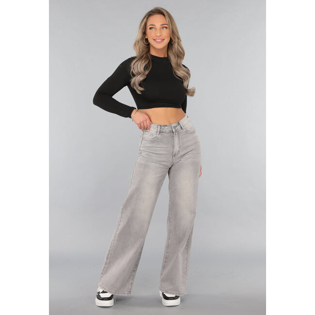 Graue Jeans mit hoher Taille und weitem Bein