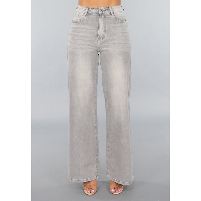 Graue Jeans mit hoher Taille und weitem Bein