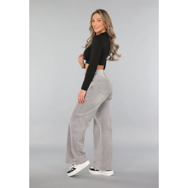 Graue Jeans mit hoher Taille und weitem Bein
