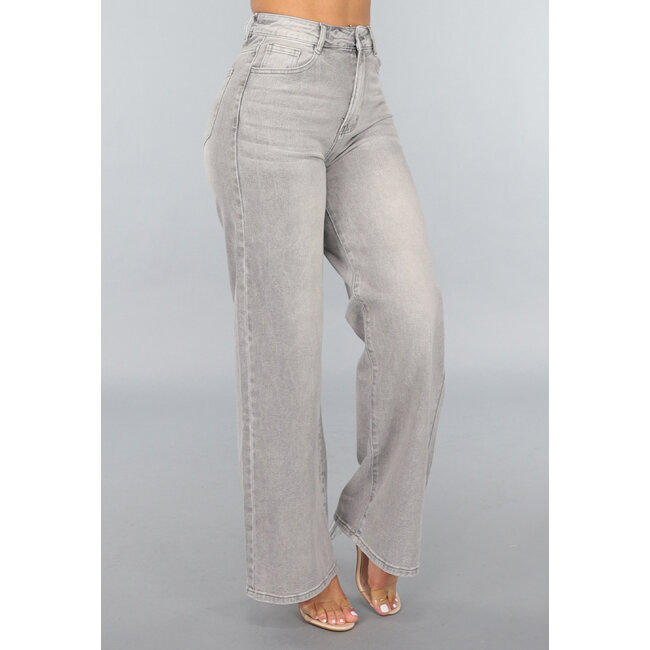 Graue Jeans mit hoher Taille und weitem Bein