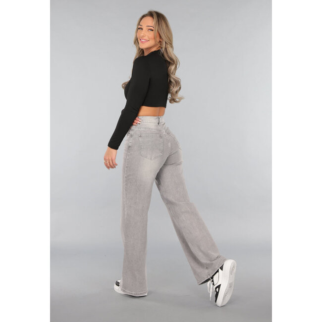 Graue Jeans mit hoher Taille und weitem Bein