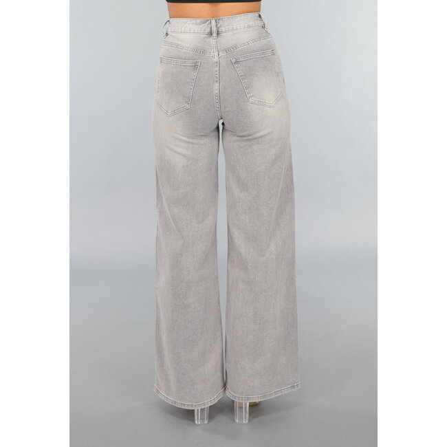 Graue Jeans mit hoher Taille und weitem Bein